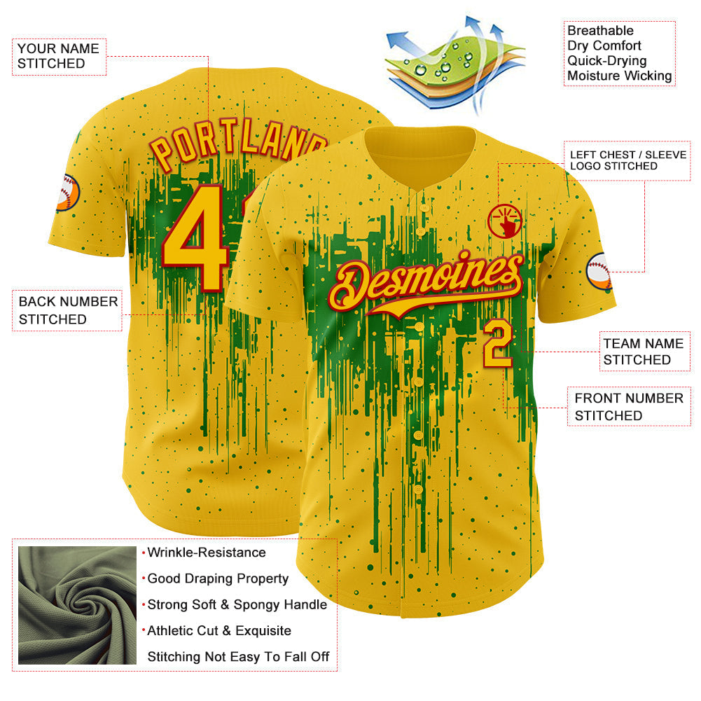 Custom Yellow Red-Grass Green Dripping Splatter Paint Authentic Baseball Jersey baseball jersey product view 3