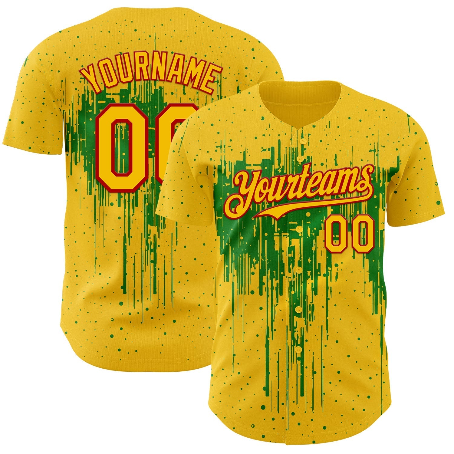 Custom Yellow Red-Grass Green Dripping Splatter Paint Authentic Baseball Jersey baseball jersey product view 1