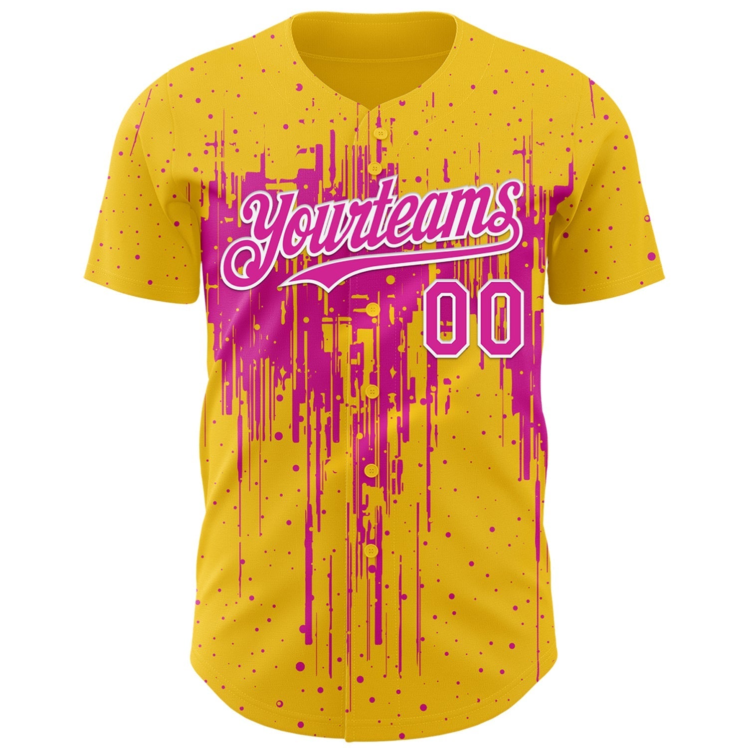 Custom Yellow Deep Pink-White Dripping Splatter Paint Authentic Baseball Jersey baseball jersey product view 2