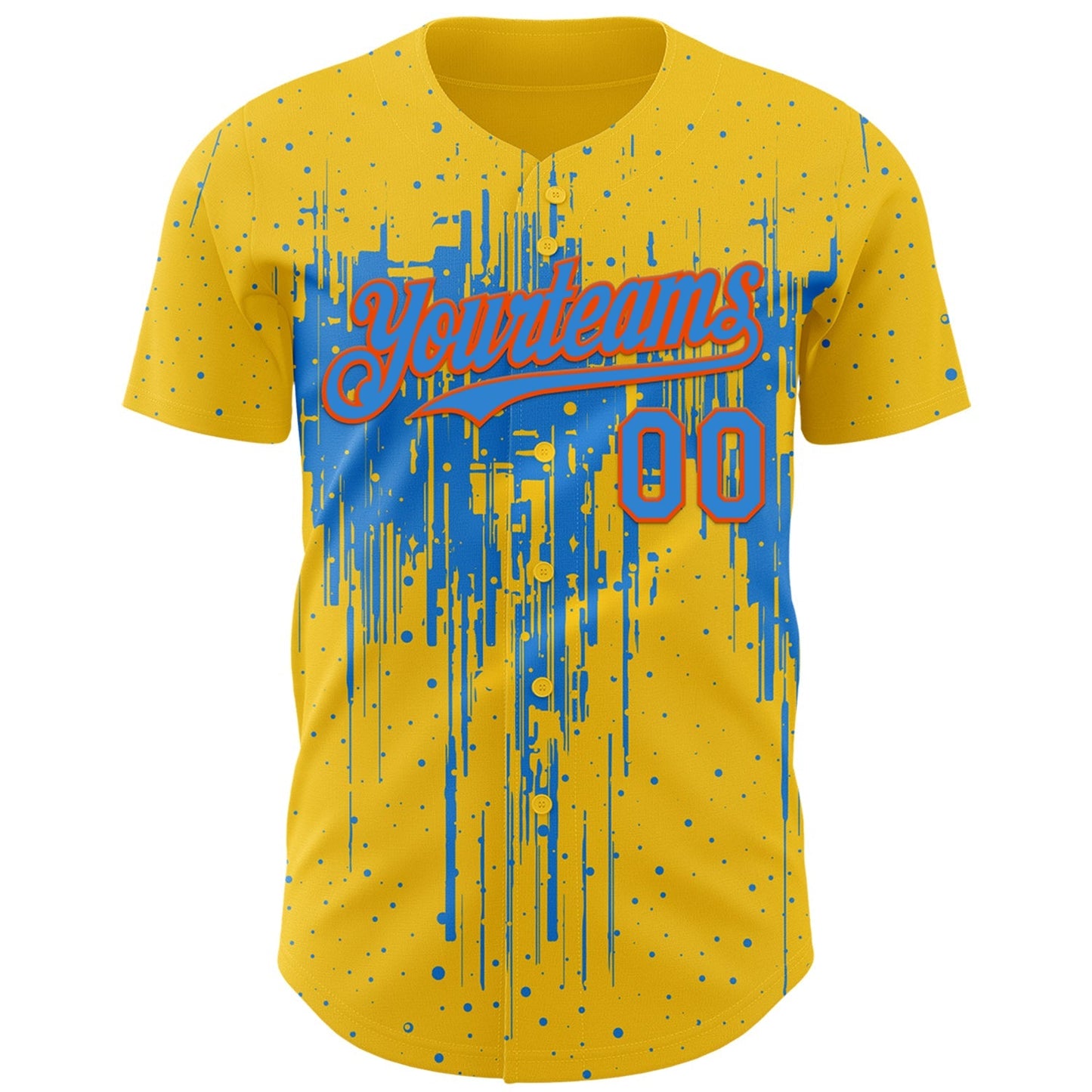 Custom Yellow Powder Blue-Orange Dripping Splatter Paint Authentic Baseball Jersey baseball jersey product view 2