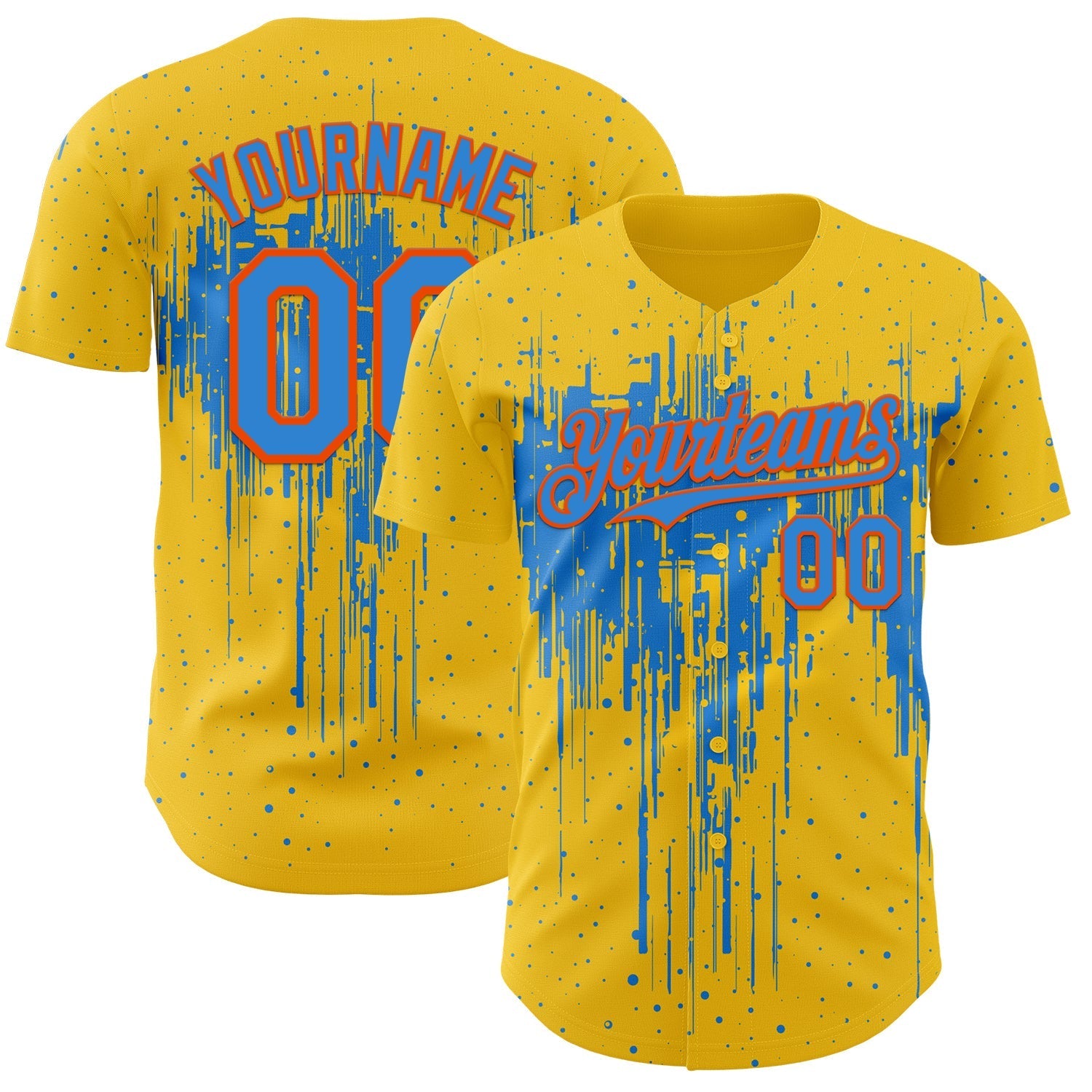 Custom Yellow Powder Blue-Orange Dripping Splatter Paint Authentic Baseball Jersey baseball jersey product view 1