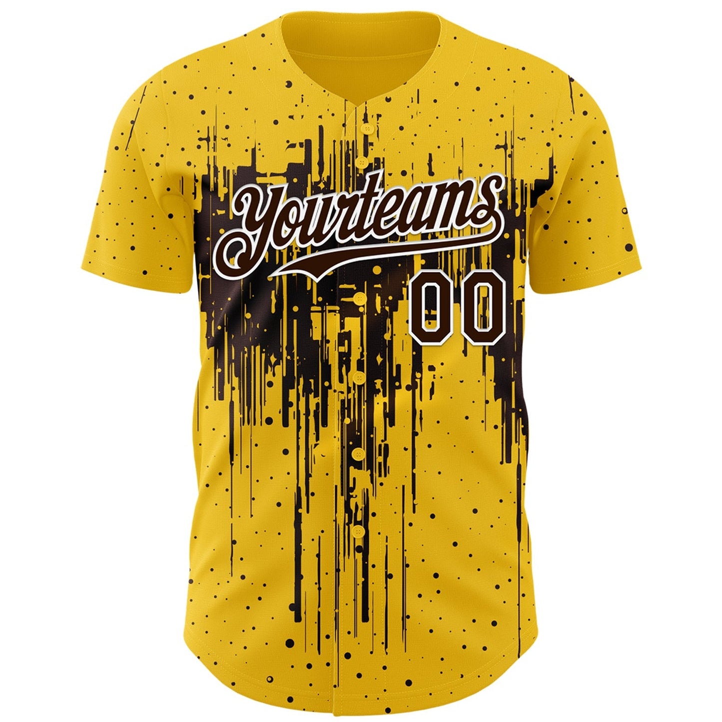 Custom Yellow Brown-White Dripping Splatter Paint Authentic Baseball Jersey baseball jersey product view 2