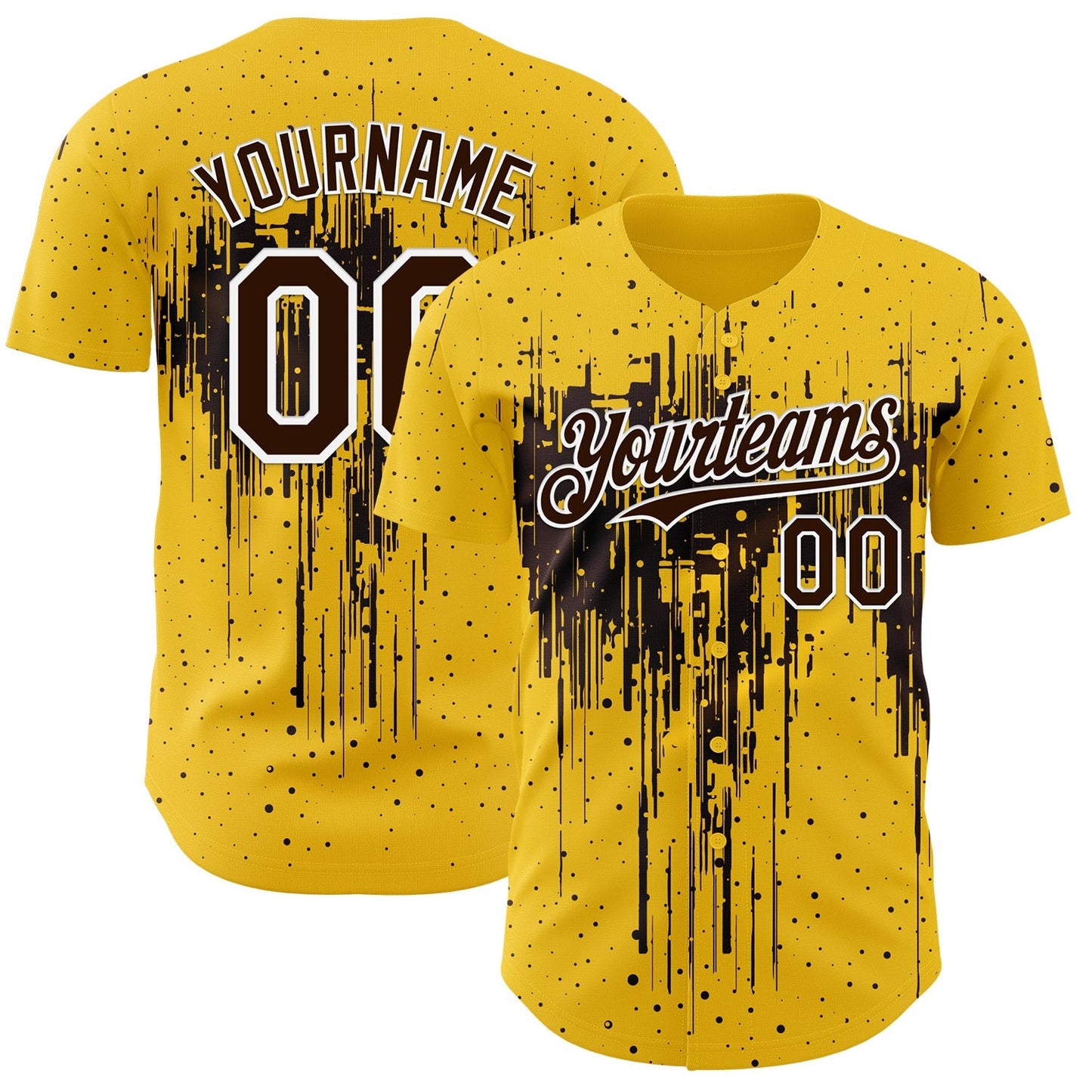 Custom Yellow Brown-White Dripping Splatter Paint Authentic Baseball Jersey baseball jersey product view 1