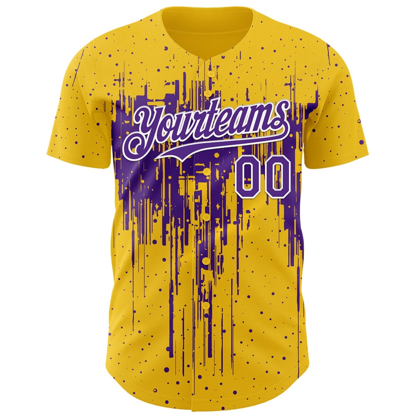 Custom Yellow Purple-White Dripping Splatter Paint Authentic Baseball Jersey baseball jersey product view 2