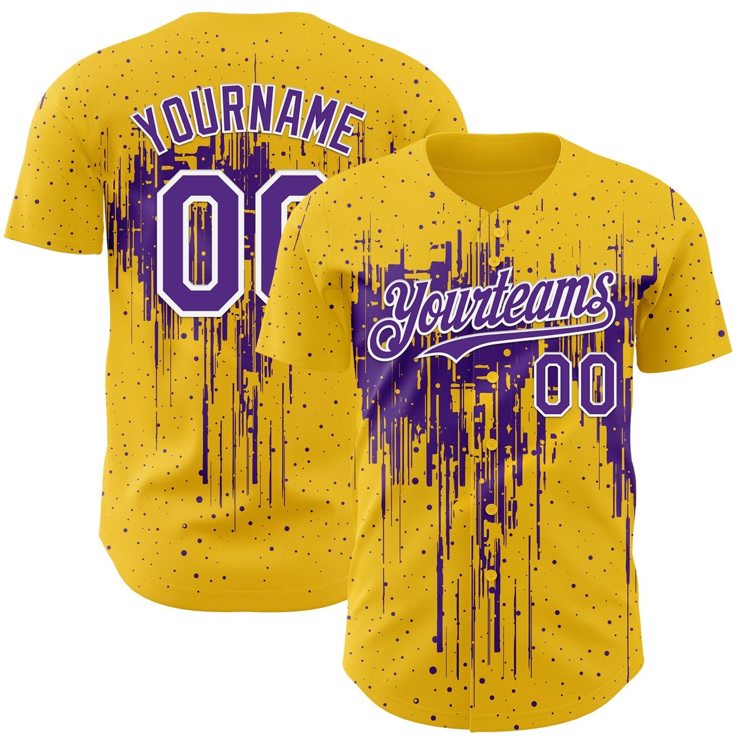 Custom Yellow Purple-White Dripping Splatter Paint Authentic Baseball Jersey baseball jersey product view 1