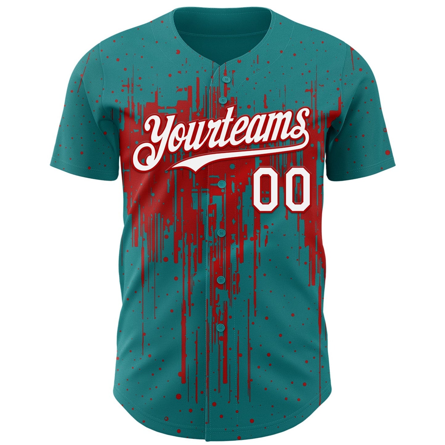 Custom Teal White-Red Dripping Splatter Paint Authentic Baseball Jersey baseball jersey product view 2