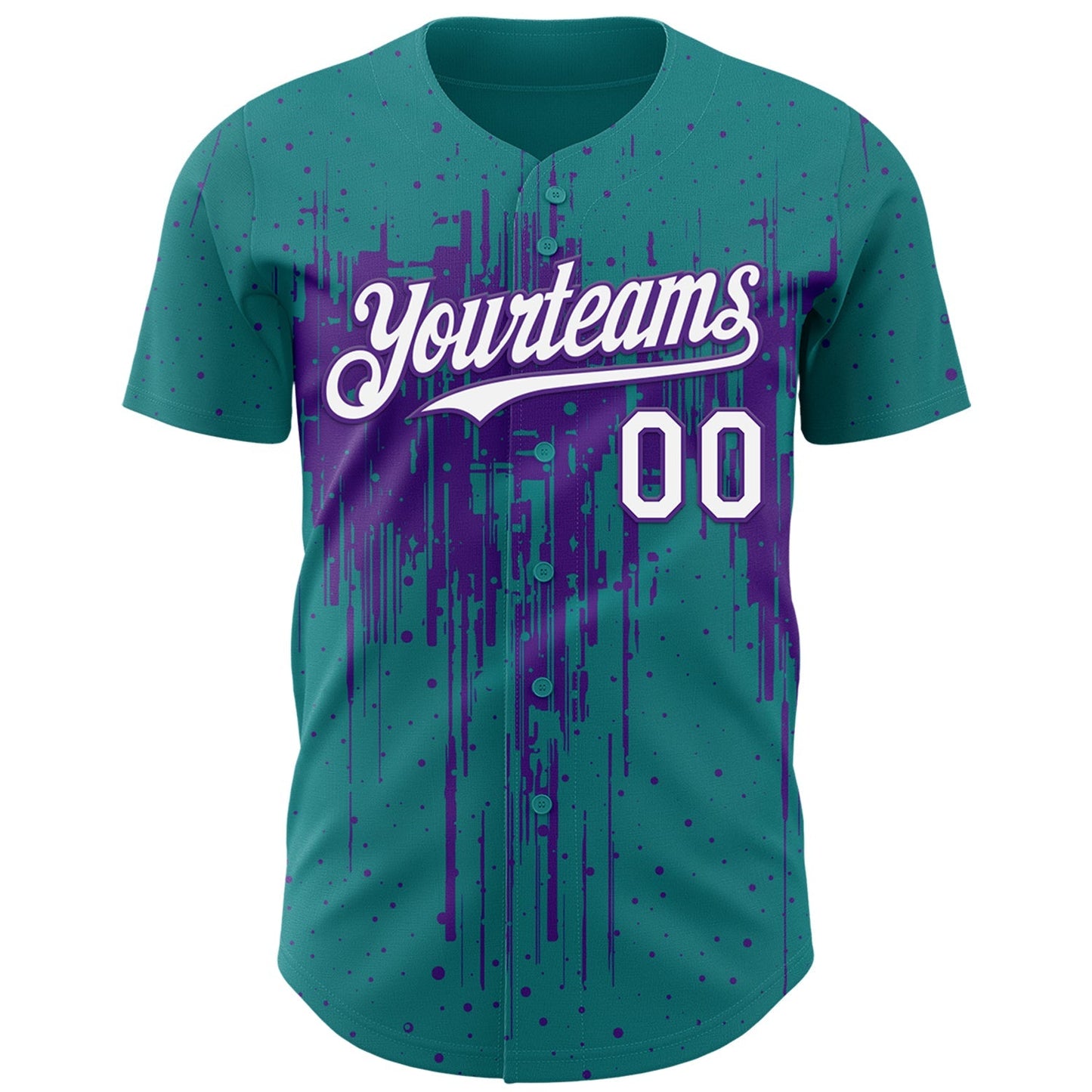 Custom Teal White-Purple Dripping Splatter Paint Authentic Baseball Jersey baseball jersey product view 2