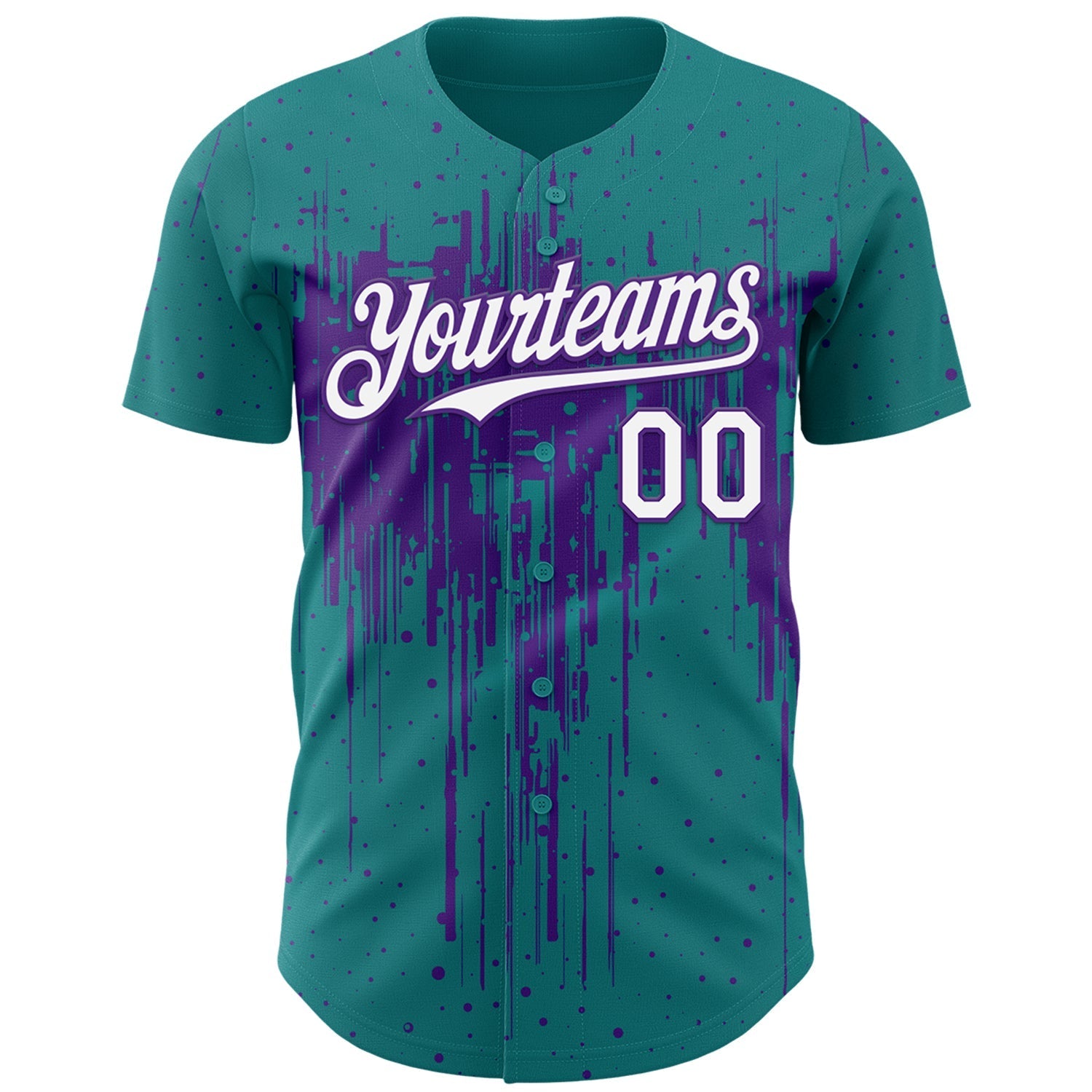 Custom Teal White-Purple Dripping Splatter Paint Authentic Baseball Jersey baseball jersey product view 2