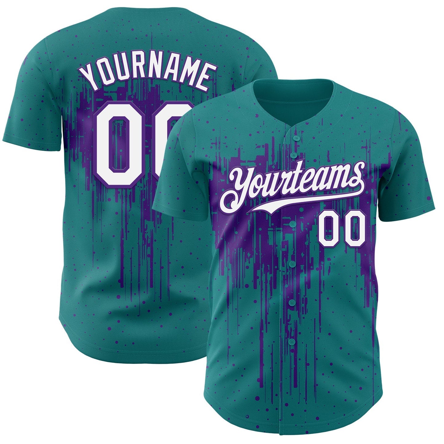 Custom Teal White-Purple Dripping Splatter Paint Authentic Baseball Jersey baseball jersey product view 1