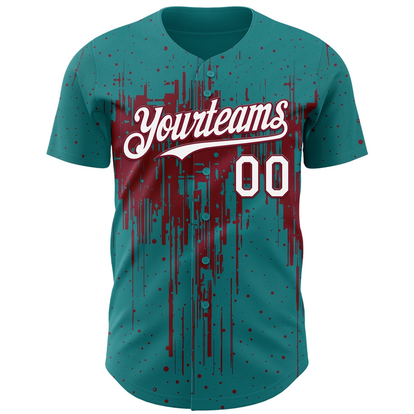Custom Teal White-Crimson Dripping Splatter Paint Authentic Baseball Jersey baseball jersey product view 2