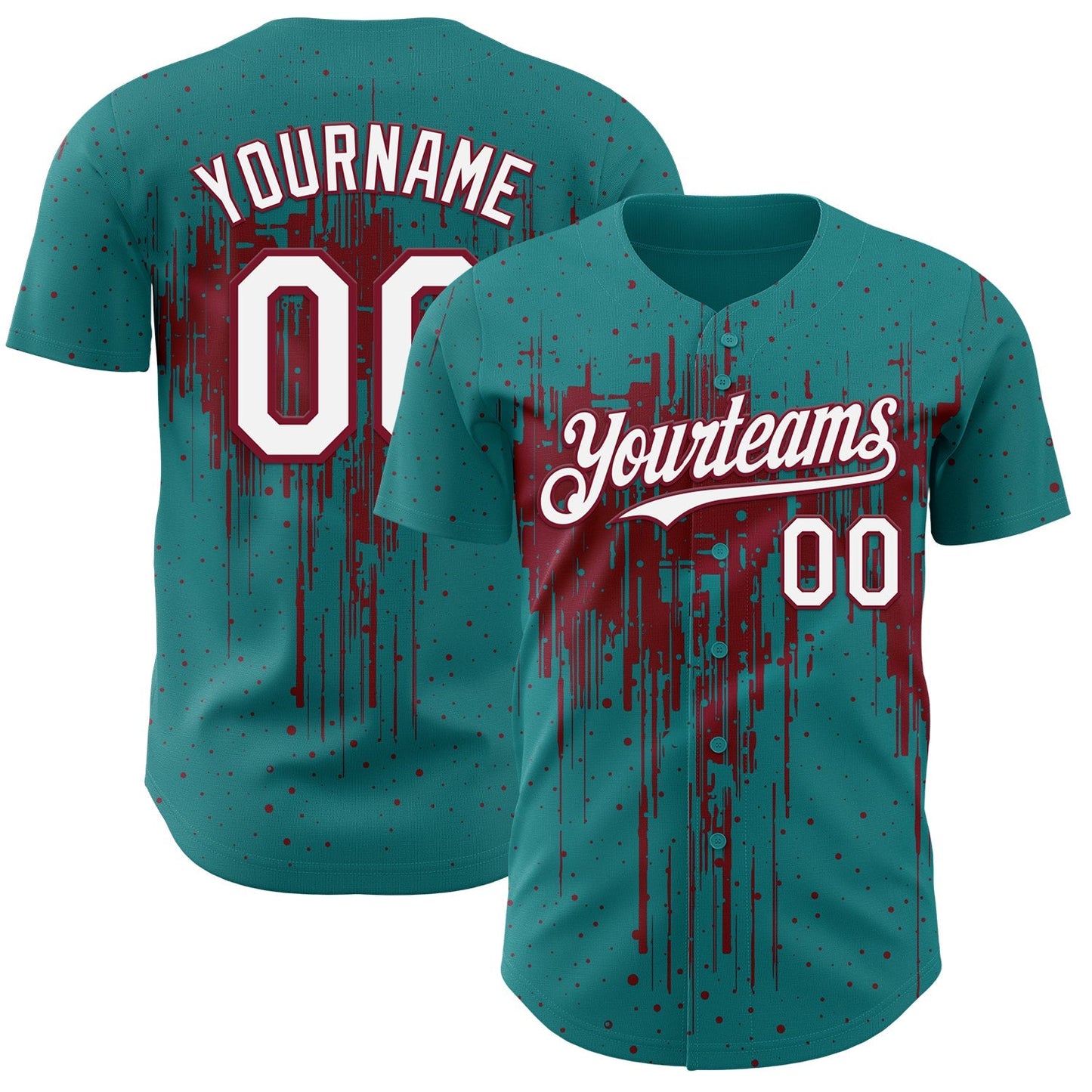 Custom Teal White-Crimson Dripping Splatter Paint Authentic Baseball Jersey baseball jersey product view 1