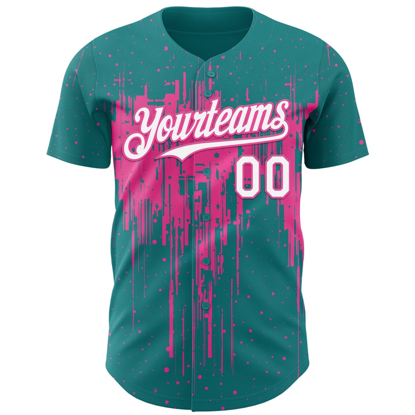 Custom Teal White-Pink Dripping Splatter Paint Authentic Baseball Jersey baseball jersey product view 2