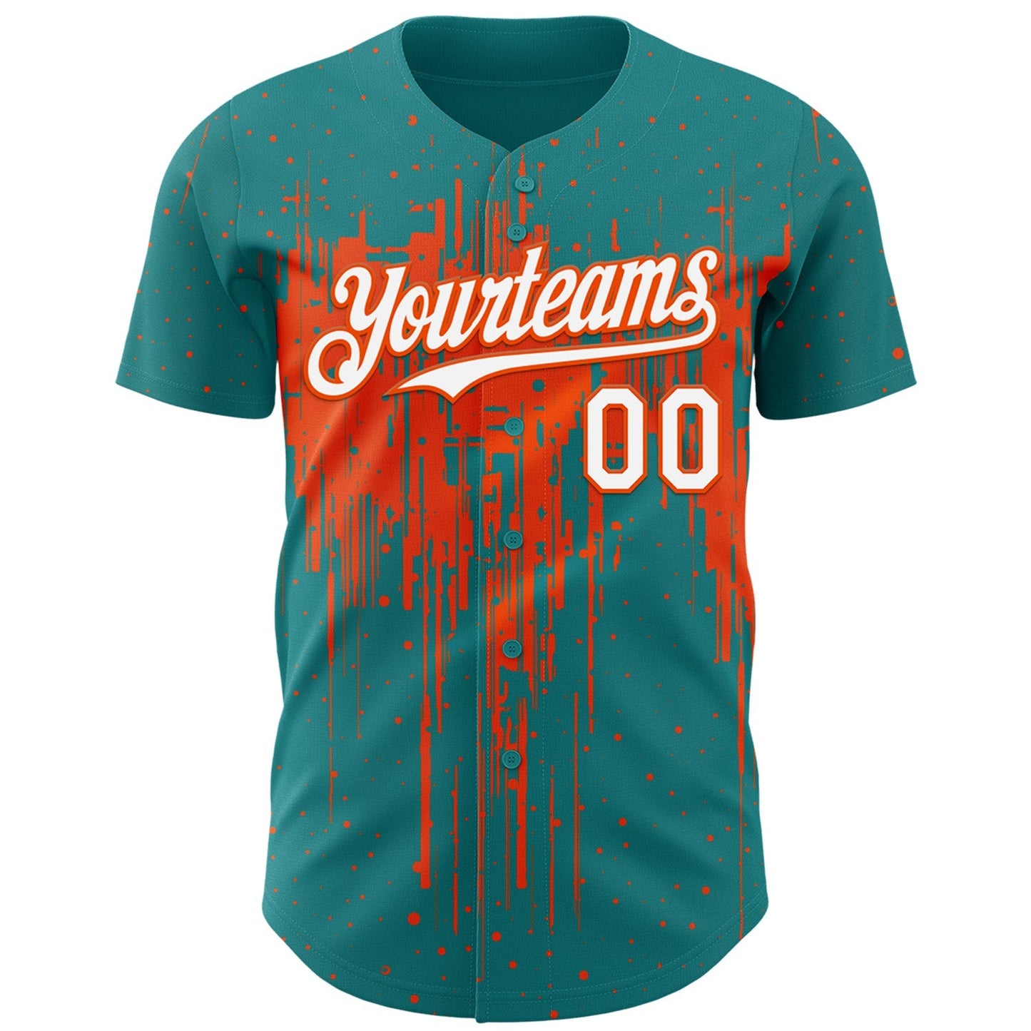Custom Teal White-Orange Dripping Splatter Paint Authentic Baseball Jersey baseball jersey product view 2
