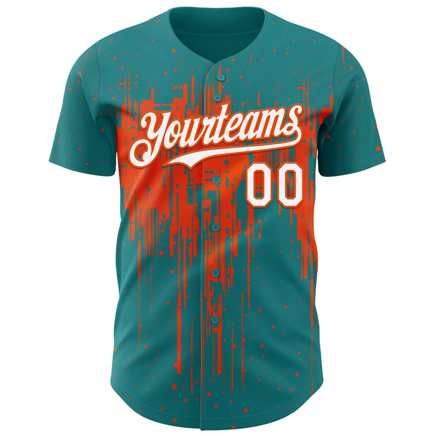 Custom Teal White-Orange Dripping Splatter Paint Authentic Baseball Jersey baseball jersey product view 2