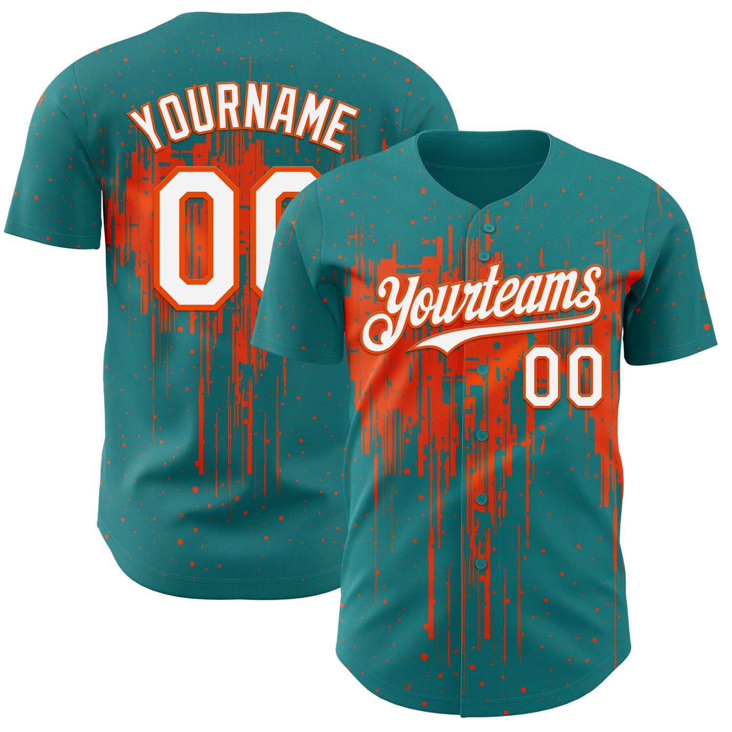 Custom Teal White-Orange Dripping Splatter Paint Authentic Baseball Jersey baseball jersey product view 1