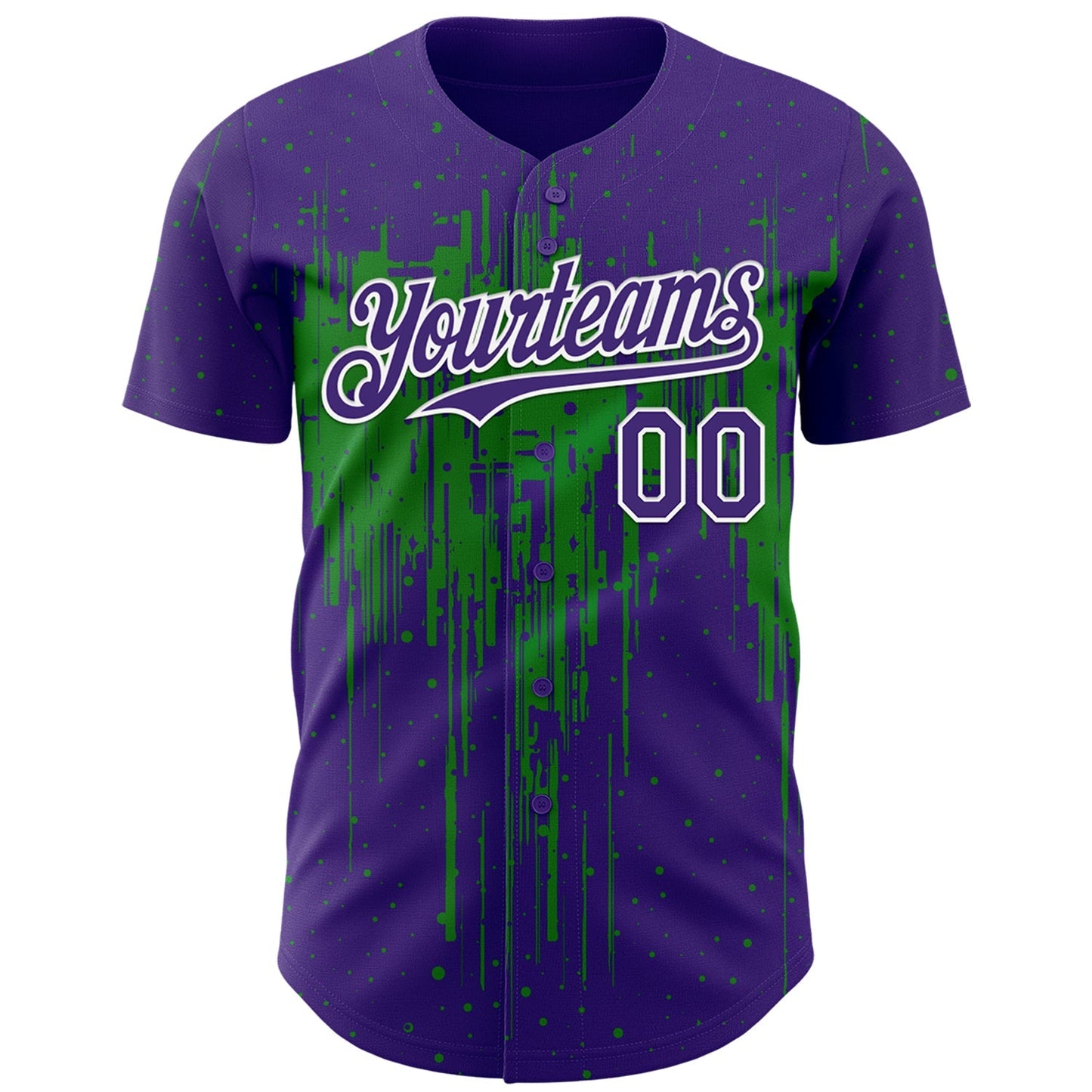 Custom Purple White-Grass Green Dripping Splatter Paint Authentic Baseball Jersey baseball jersey product view 2