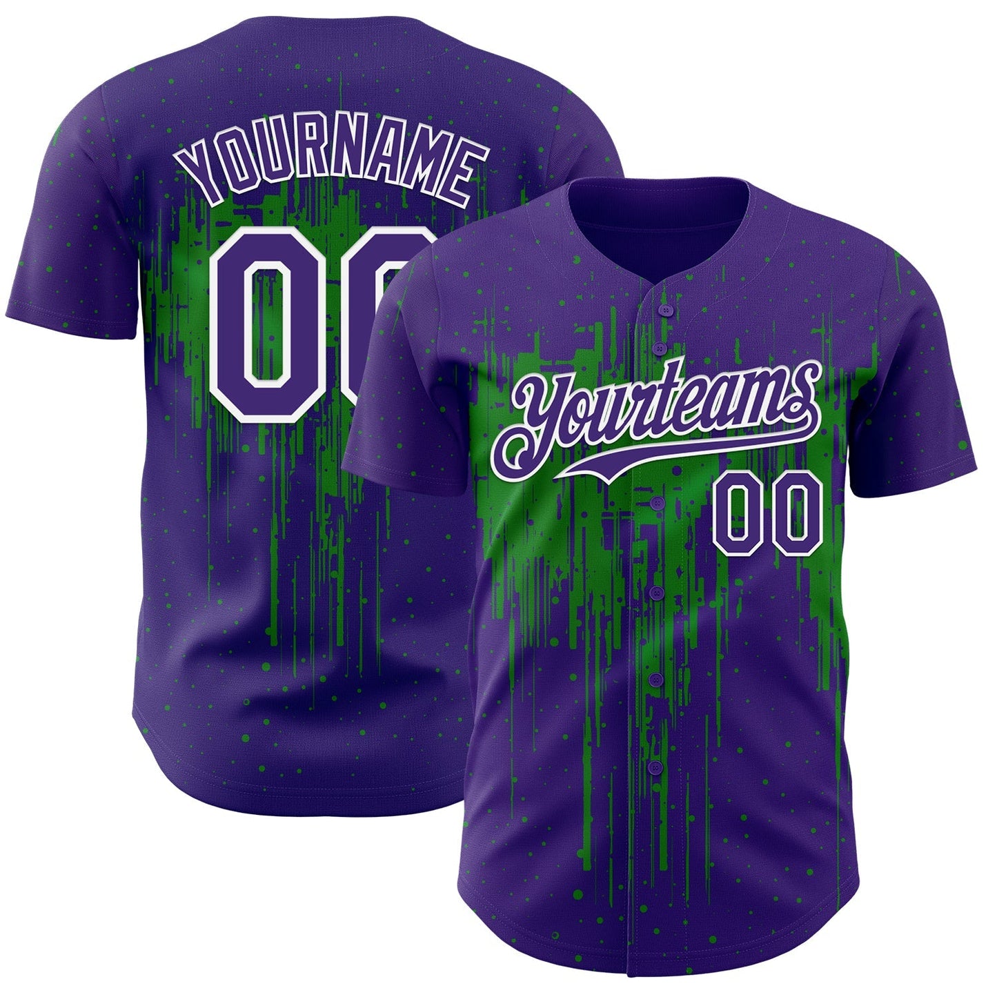 Custom Purple White-Grass Green Dripping Splatter Paint Authentic Baseball Jersey baseball jersey product view 1