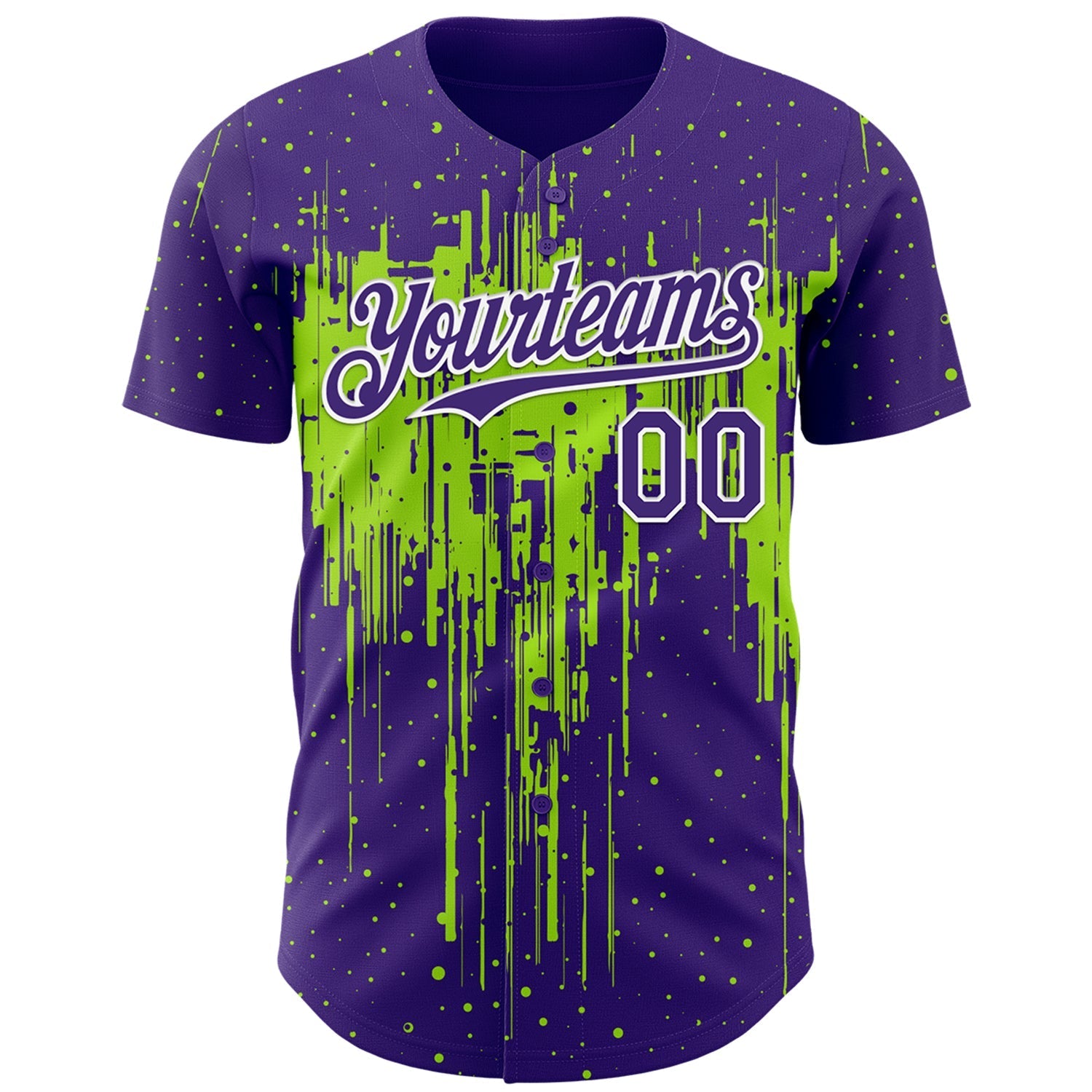 Custom Purple White-Neon Green Dripping Splatter Paint Authentic Baseball Jersey baseball jersey product view 2