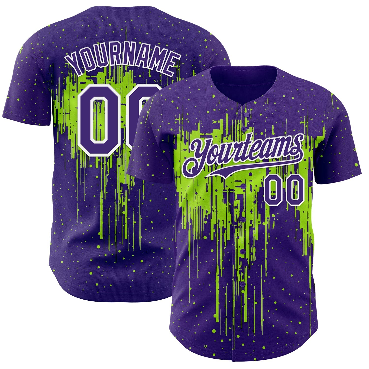 Custom Purple White-Neon Green Dripping Splatter Paint Authentic Baseball Jersey baseball jersey product view 1