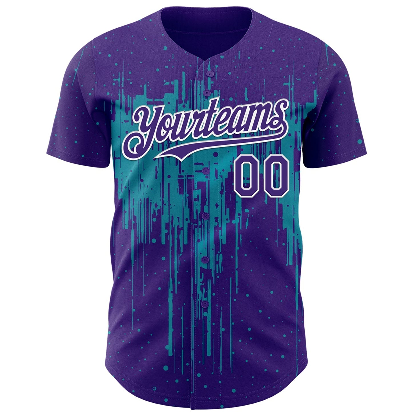 Custom Purple White-Teal Dripping Splatter Paint Authentic Baseball Jersey baseball jersey product view 2