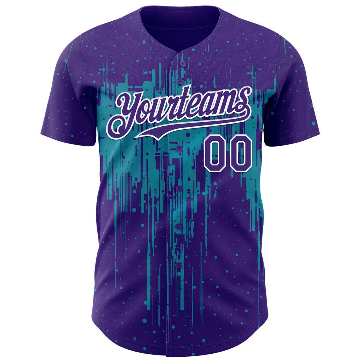 Custom Purple White-Teal Dripping Splatter Paint Authentic Baseball Jersey baseball jersey product view 2