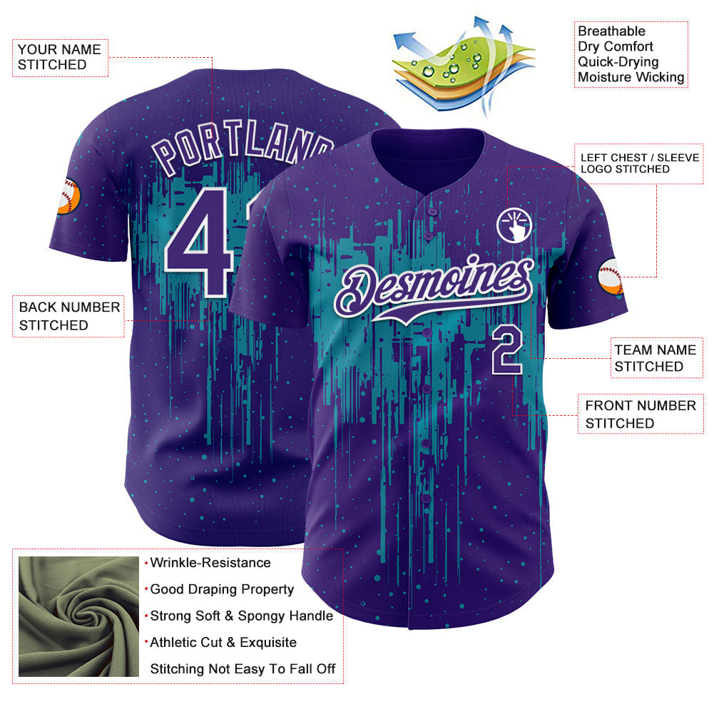 Custom Purple White-Teal Dripping Splatter Paint Authentic Baseball Jersey baseball jersey product view 3