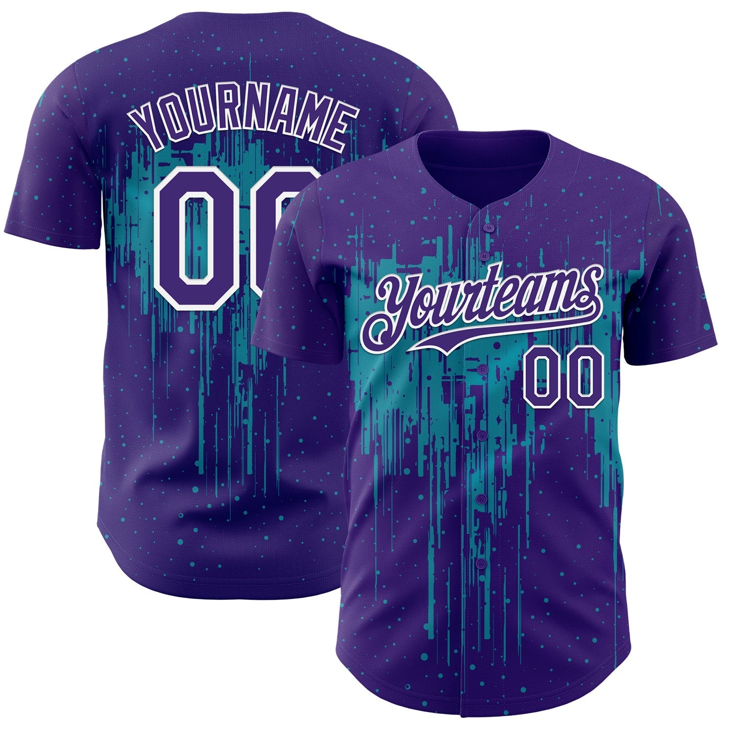 Custom Purple White-Teal Dripping Splatter Paint Authentic Baseball Jersey baseball jersey product view 1