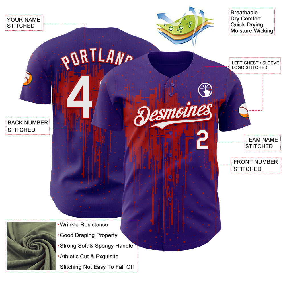 Custom Purple White-Red Dripping Splatter Paint Authentic Baseball Jersey baseball jersey product view 3