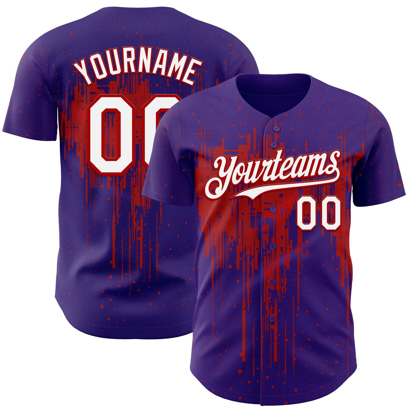 Custom Purple White-Red Dripping Splatter Paint Authentic Baseball Jersey baseball jersey product view 1