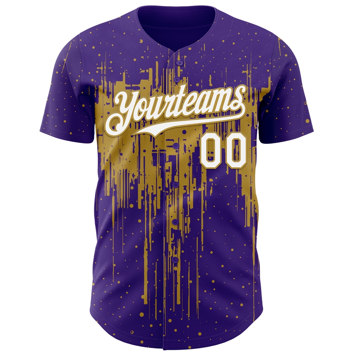 Custom Purple White-Old Gold Dripping Splatter Paint Authentic Baseball Jersey baseball jersey product view 2