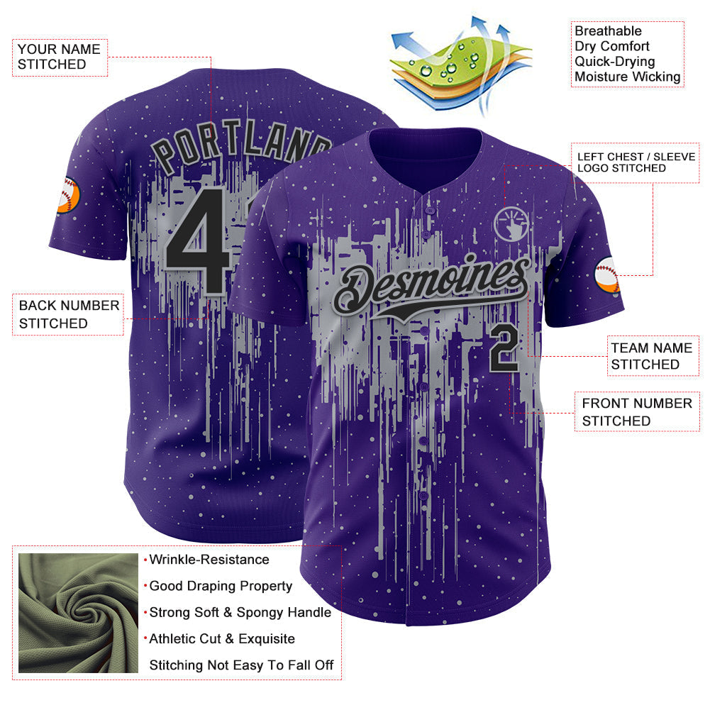 Custom Purple Black-Gray Dripping Splatter Paint Authentic Baseball Jersey baseball jersey product view 3