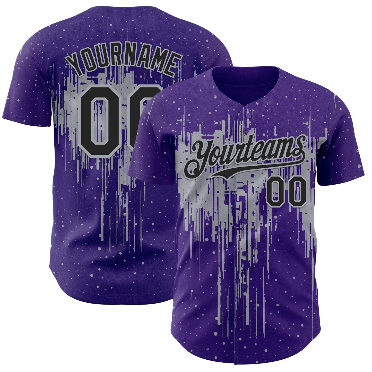 Custom Purple Black-Gray Dripping Splatter Paint Authentic Baseball Jersey baseball jersey product view 1