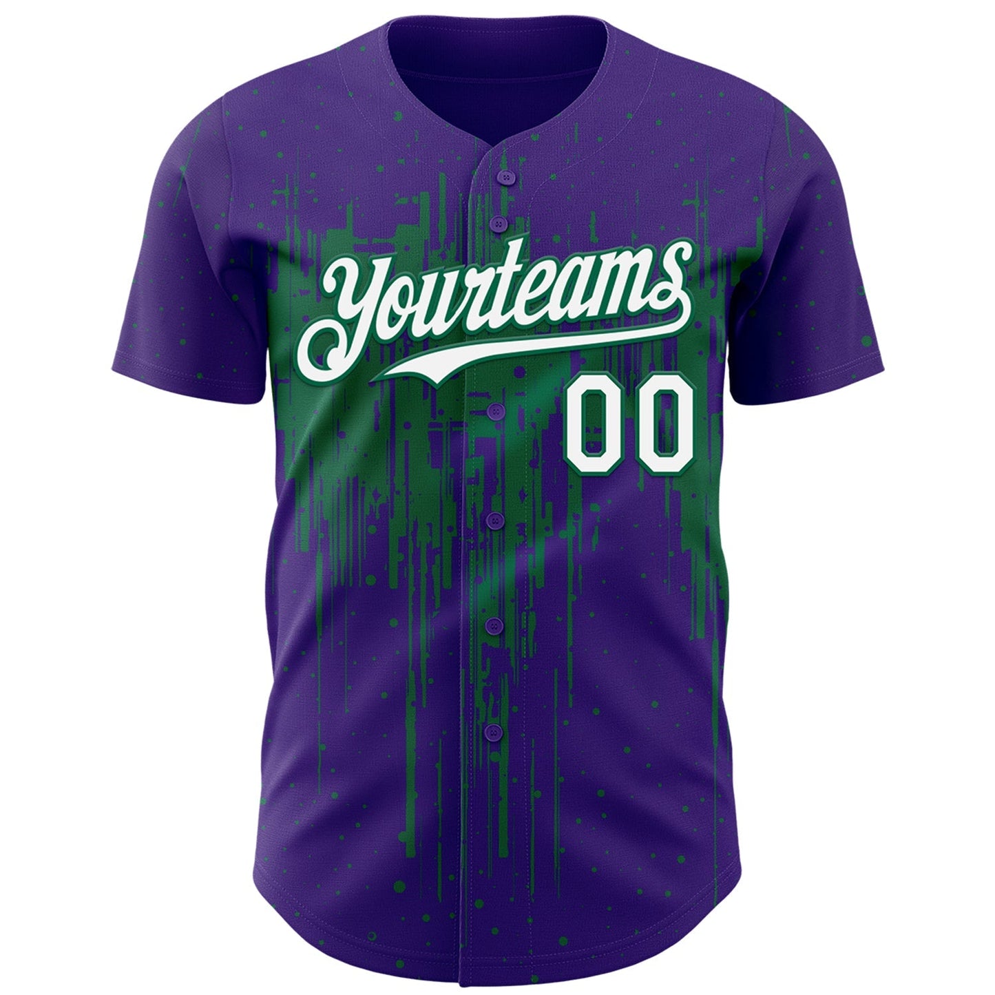 Custom Purple White-Kelly Green Dripping Splatter Paint Authentic Baseball Jersey baseball jersey product view 2