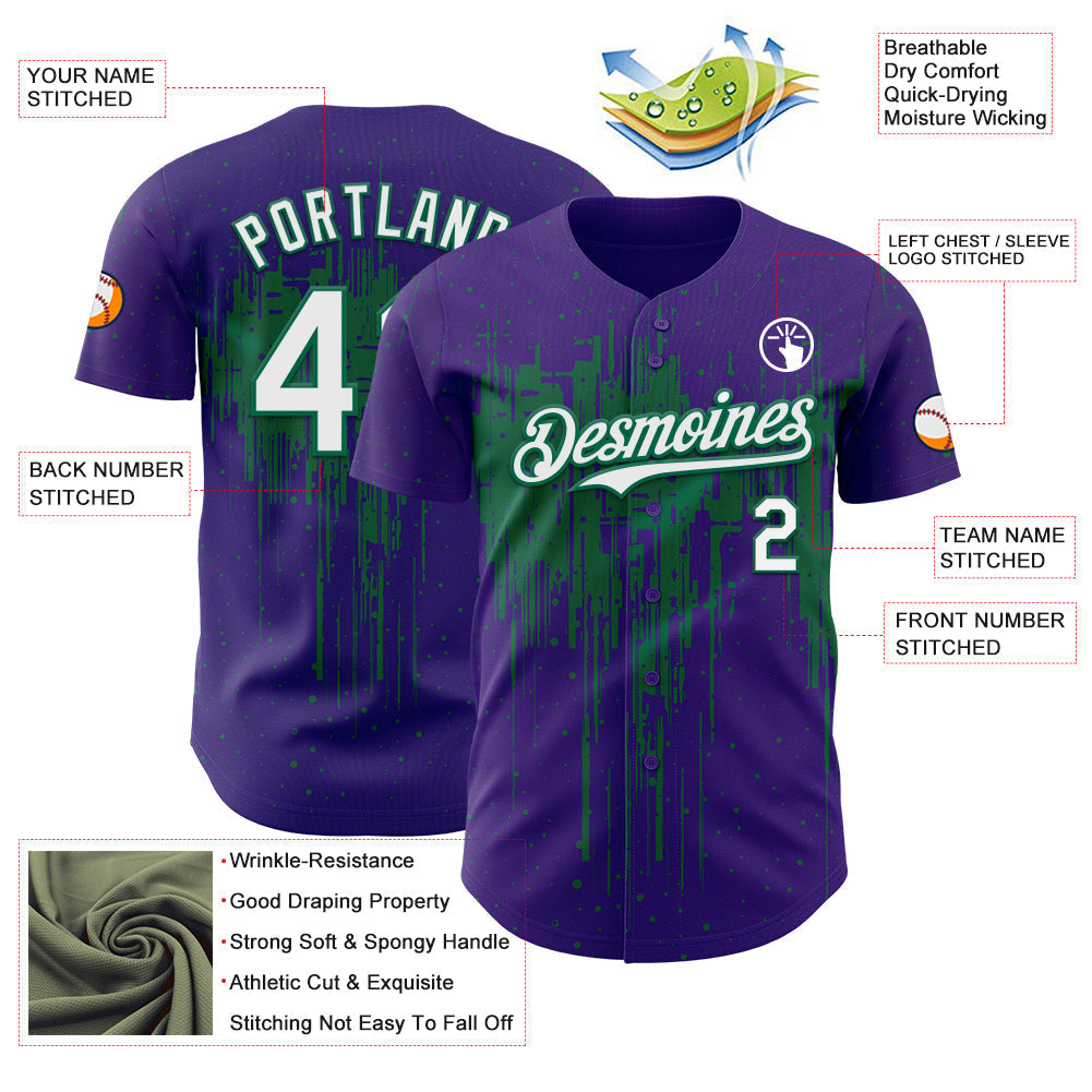 Custom Purple White-Kelly Green Dripping Splatter Paint Authentic Baseball Jersey baseball jersey product view 3
