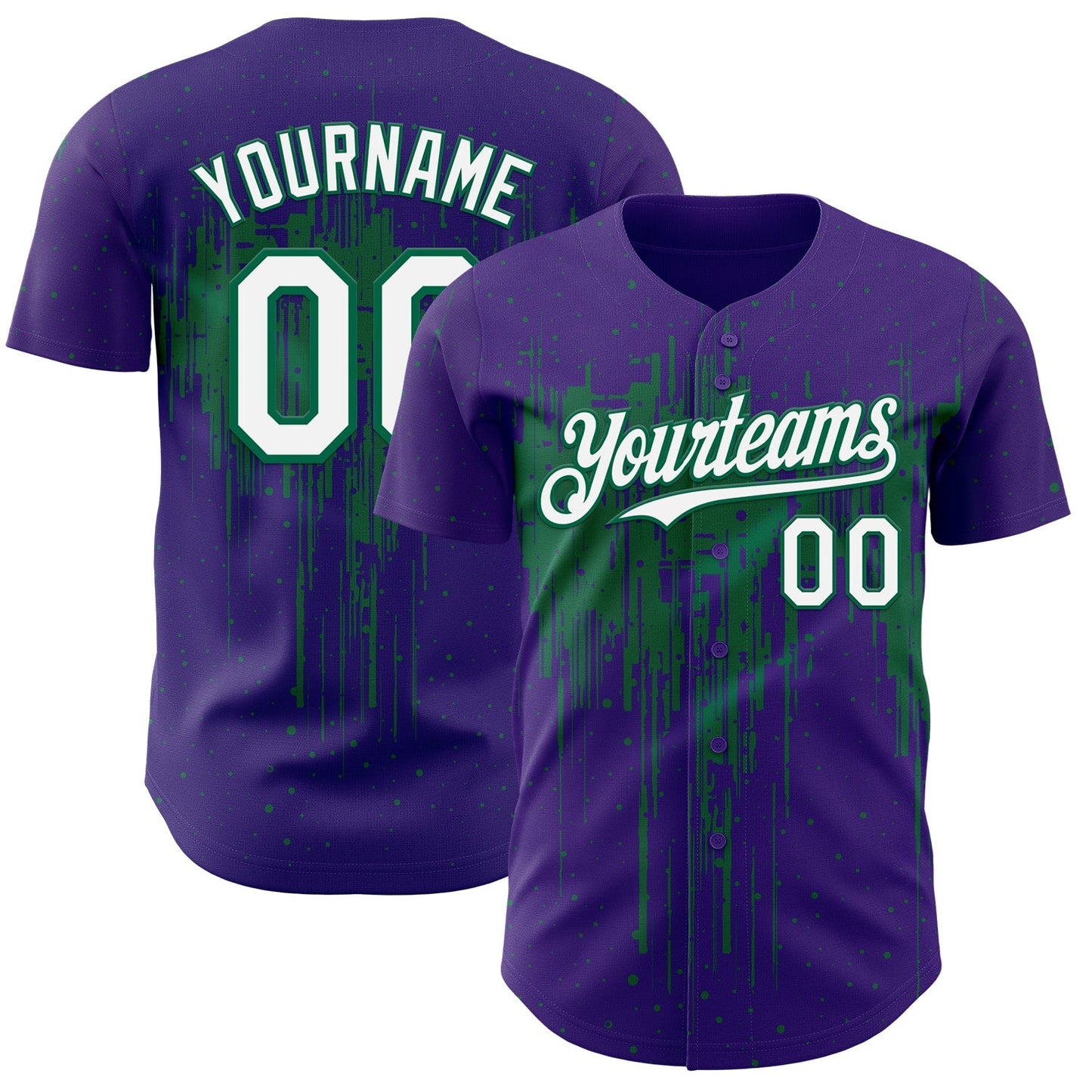 Custom Purple White-Kelly Green Dripping Splatter Paint Authentic Baseball Jersey baseball jersey product view 1