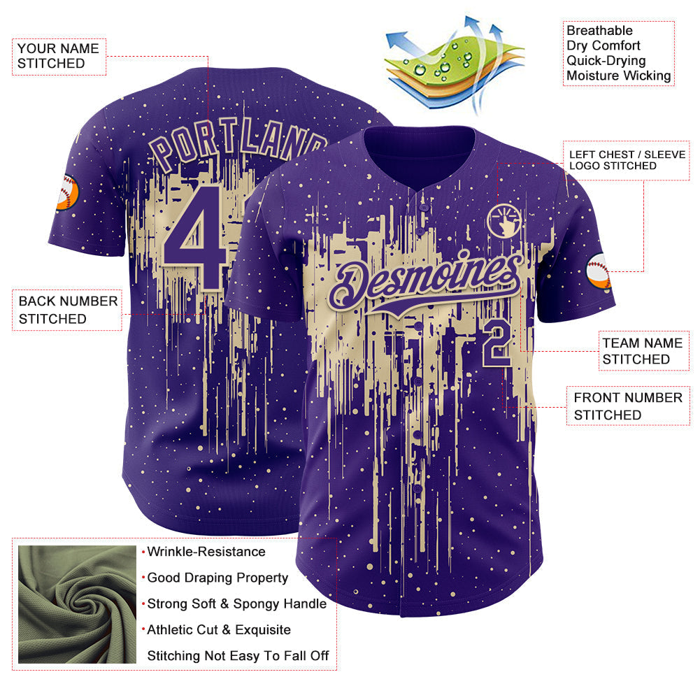 Custom Purple Cream Dripping Splatter Paint Authentic Baseball Jersey baseball jersey product view 3