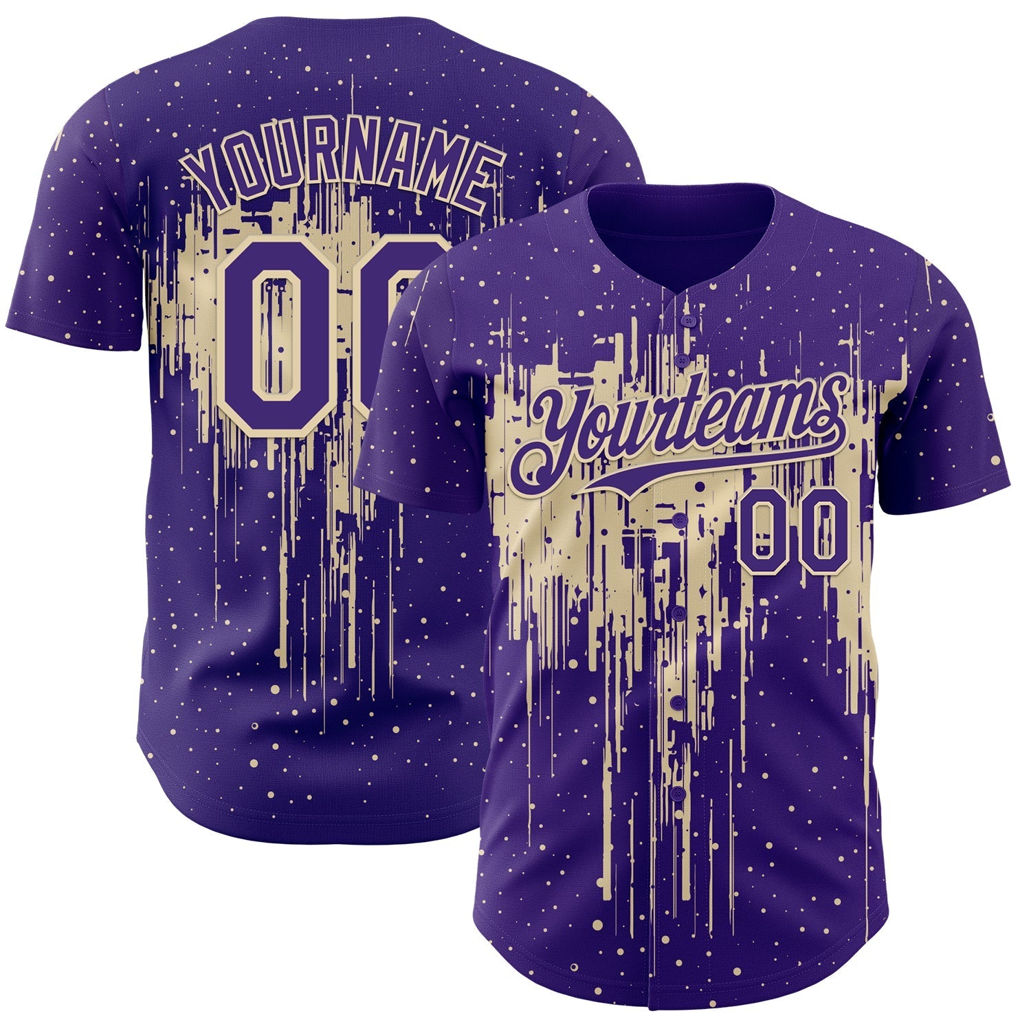Custom Purple Cream Dripping Splatter Paint Authentic Baseball Jersey baseball jersey product view 1