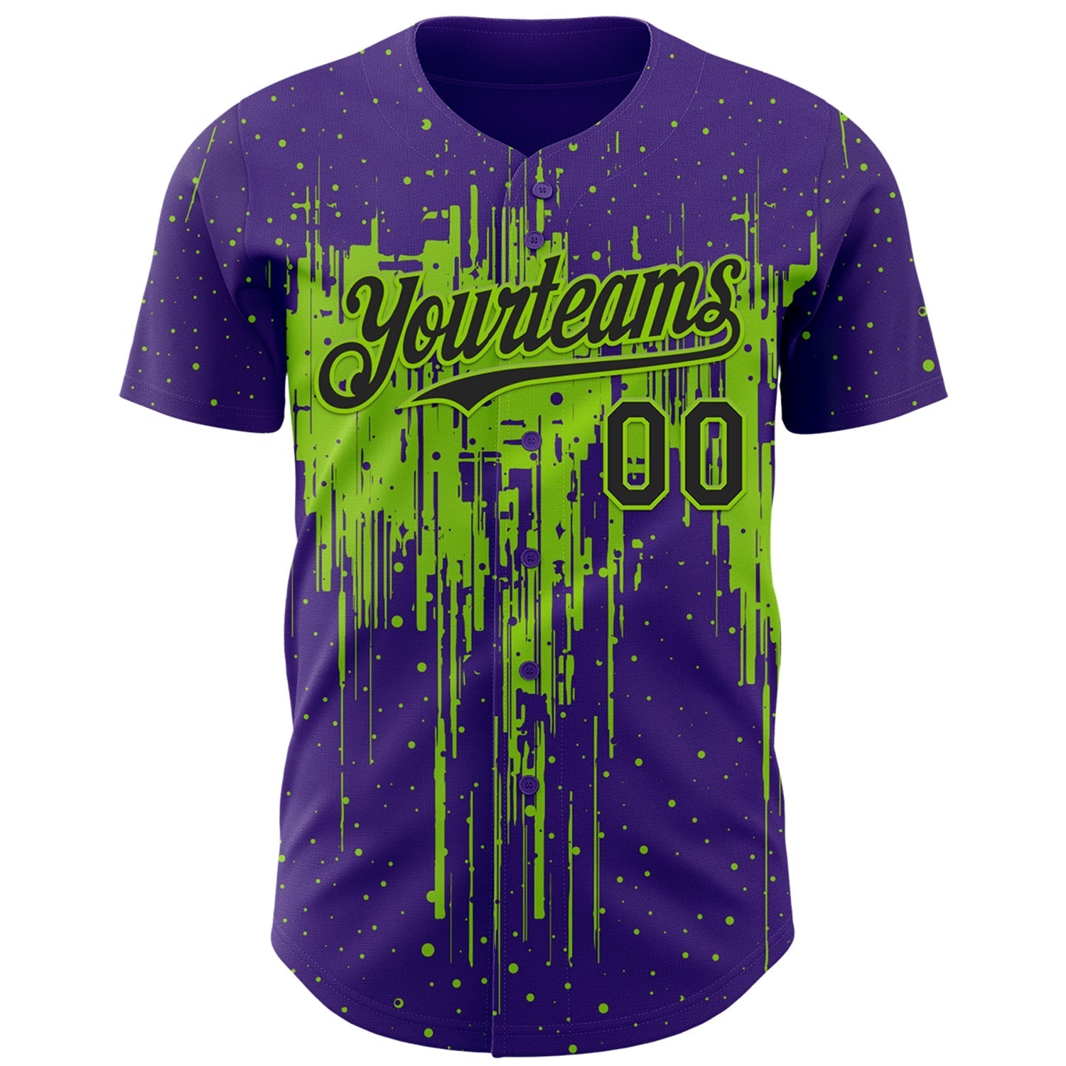 Custom Purple Black-Neon Green Dripping Splatter Paint Authentic Baseball Jersey baseball jersey product view 2
