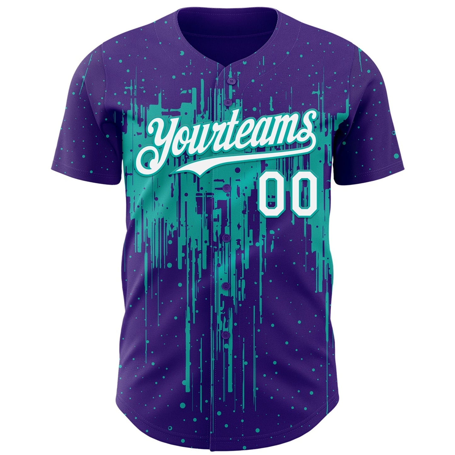 Custom Purple White-Aqua Dripping Splatter Paint Authentic Baseball Jersey baseball jersey product view 2