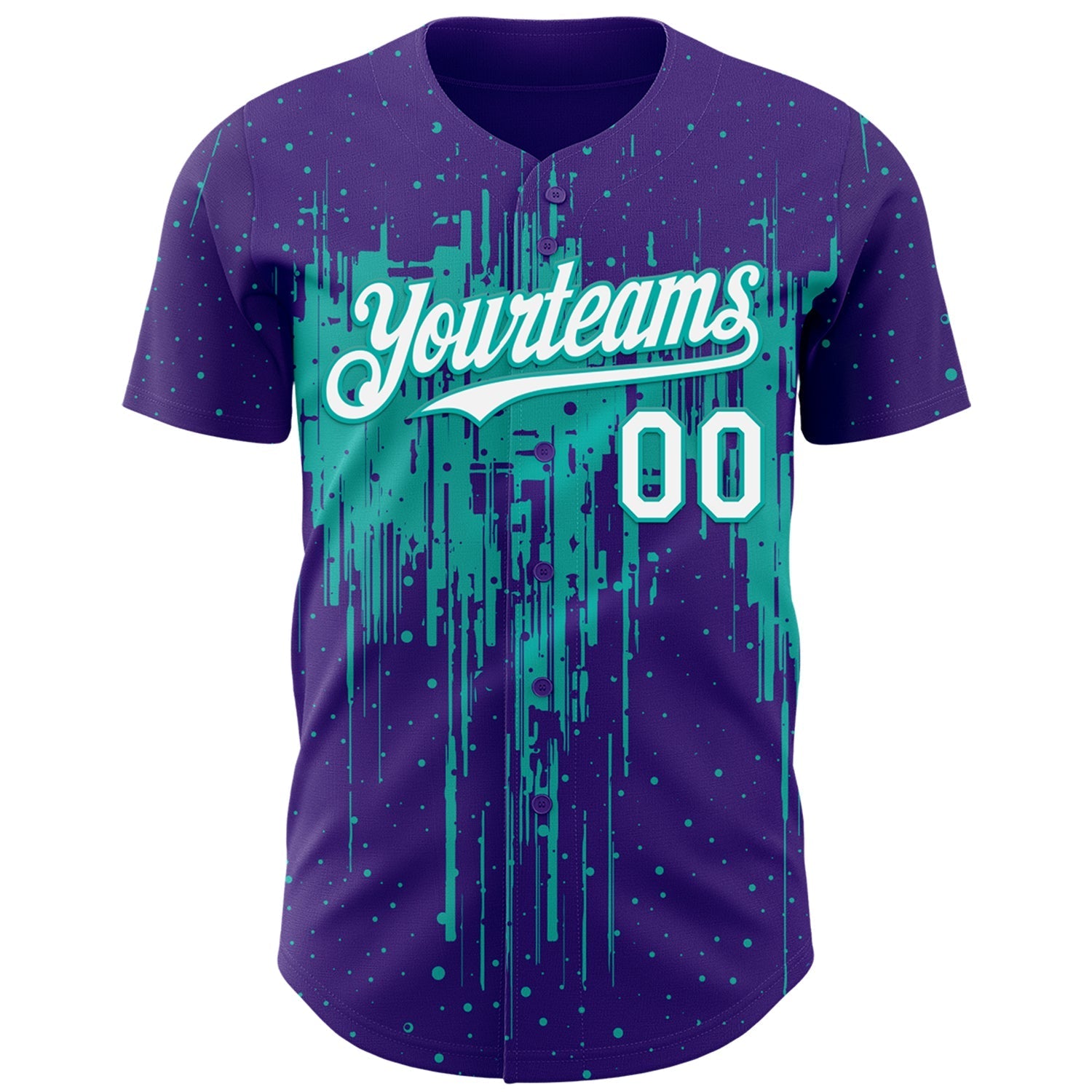 Custom Purple White-Aqua Dripping Splatter Paint Authentic Baseball Jersey baseball jersey product view 2