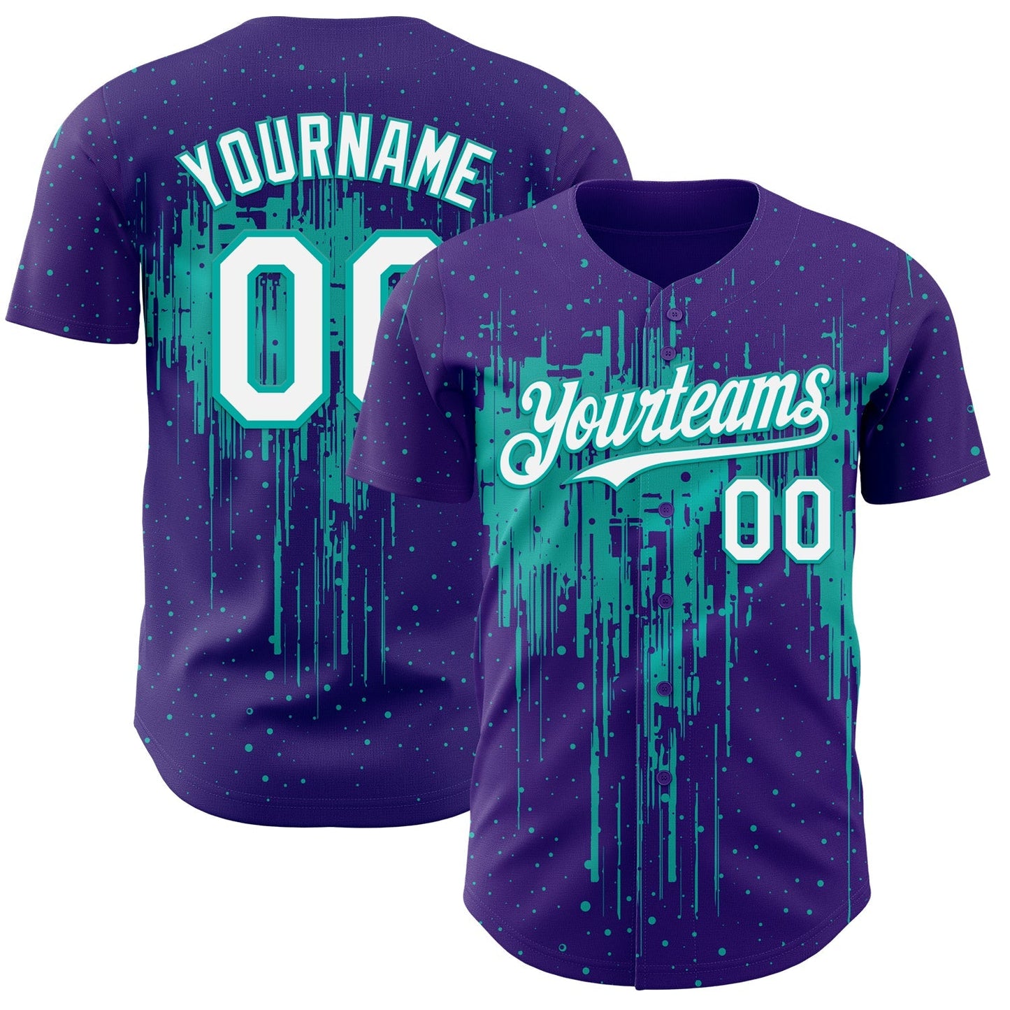 Custom Purple White-Aqua Dripping Splatter Paint Authentic Baseball Jersey baseball jersey product view 1