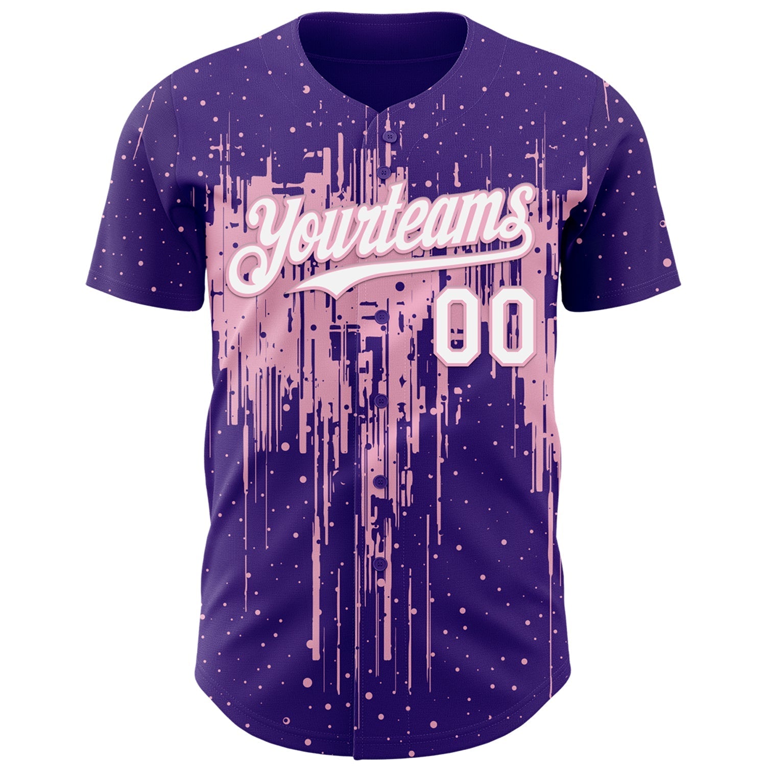 Custom Purple White-Light Pink Dripping Splatter Paint Authentic Baseball Jersey baseball jersey product view 2