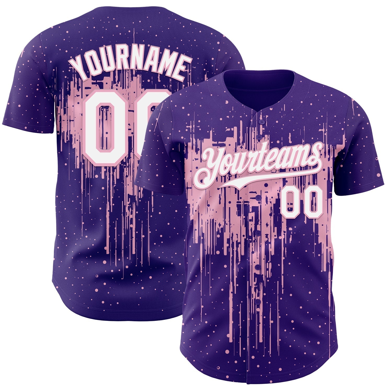 Custom Purple White-Light Pink Dripping Splatter Paint Authentic Baseball Jersey baseball jersey product view 1