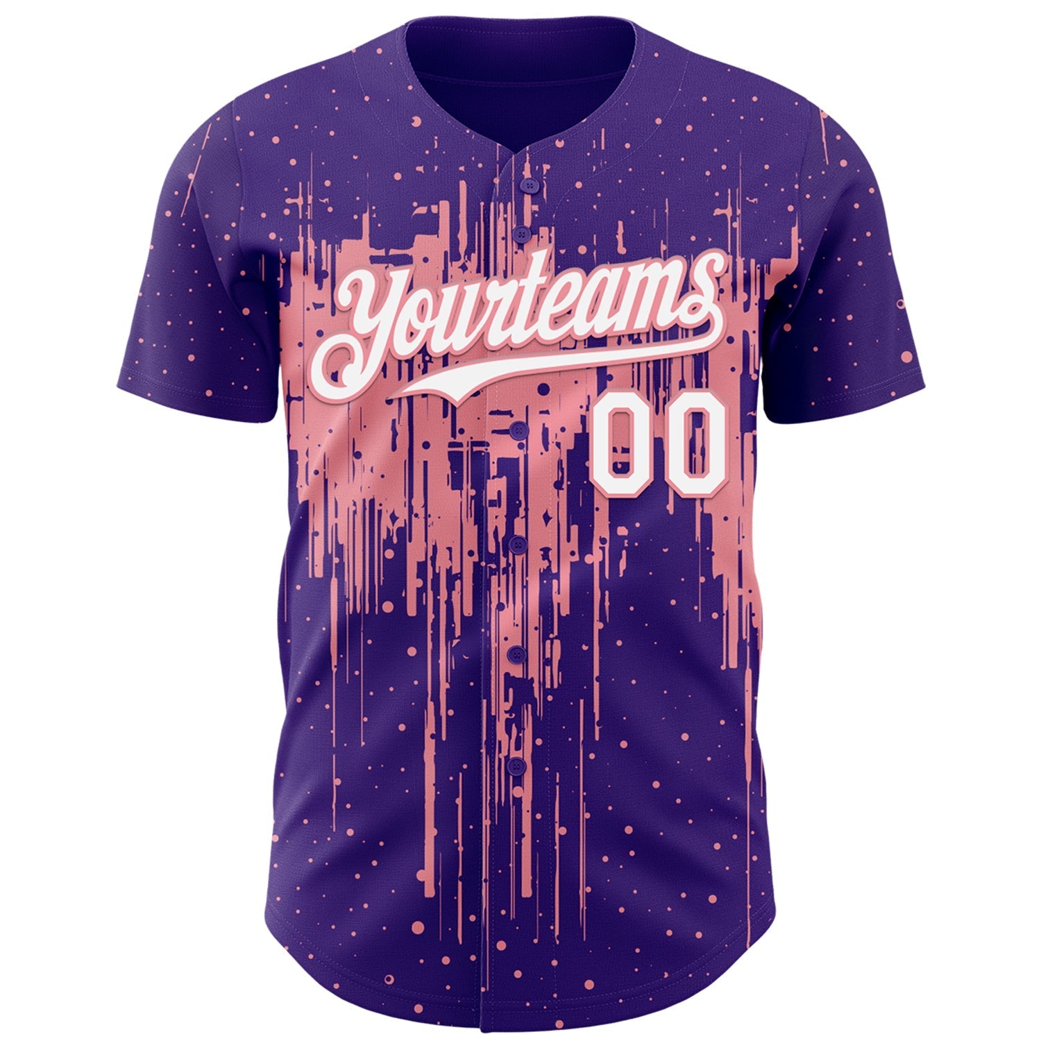Custom Purple White-Medium Pink Dripping Splatter Paint Authentic Baseball Jersey baseball jersey product view 2