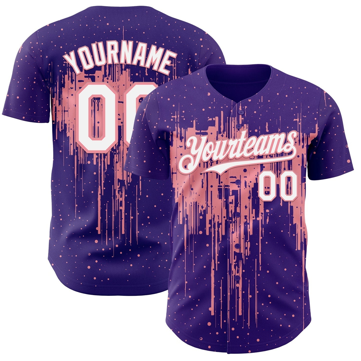 Custom Purple White-Medium Pink Dripping Splatter Paint Authentic Baseball Jersey baseball jersey product view 1