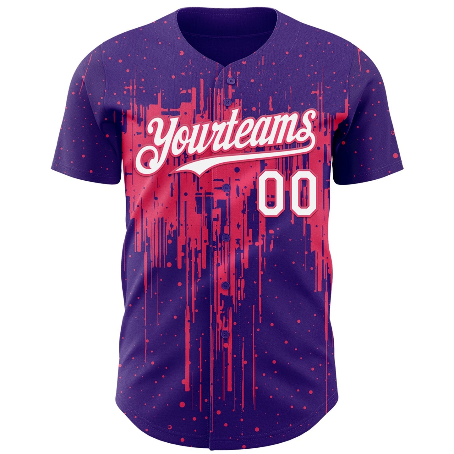 Custom Purple White-Neon Pink Dripping Splatter Paint Authentic Baseball Jersey baseball jersey product view 2