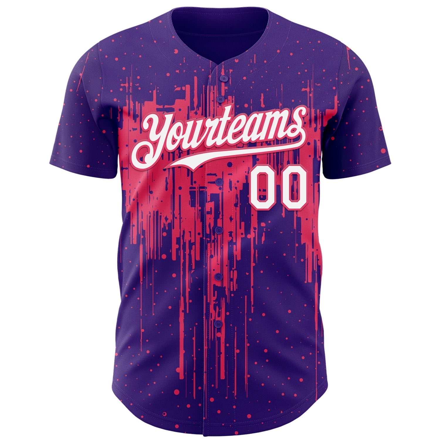 Custom Purple White-Neon Pink Dripping Splatter Paint Authentic Baseball Jersey baseball jersey product view 2