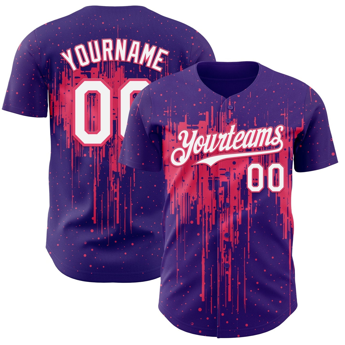 Custom Purple White-Neon Pink Dripping Splatter Paint Authentic Baseball Jersey baseball jersey product view 1