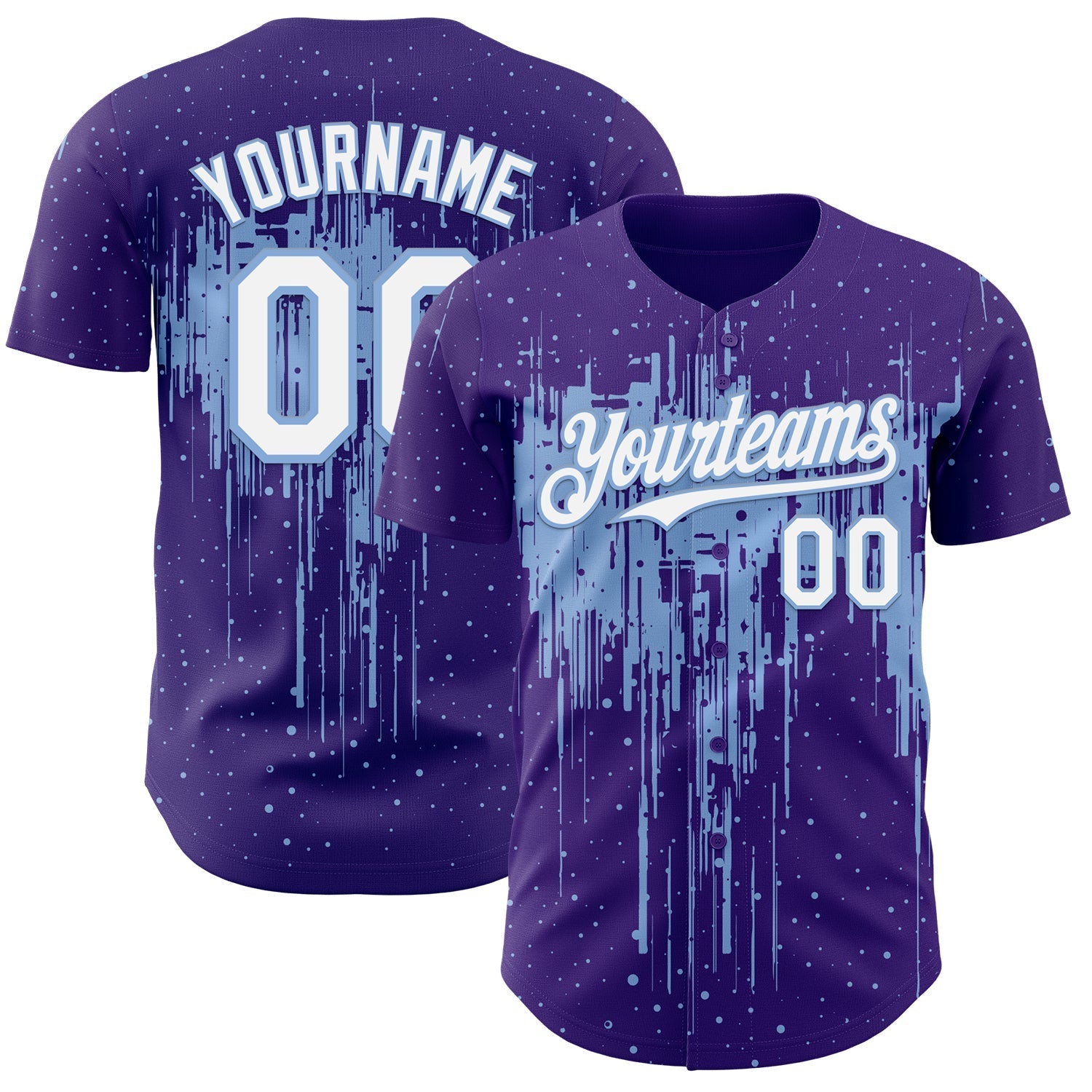 Custom Purple White-Light Blue Dripping Splatter Paint Authentic Baseball Jersey baseball jersey product view 1