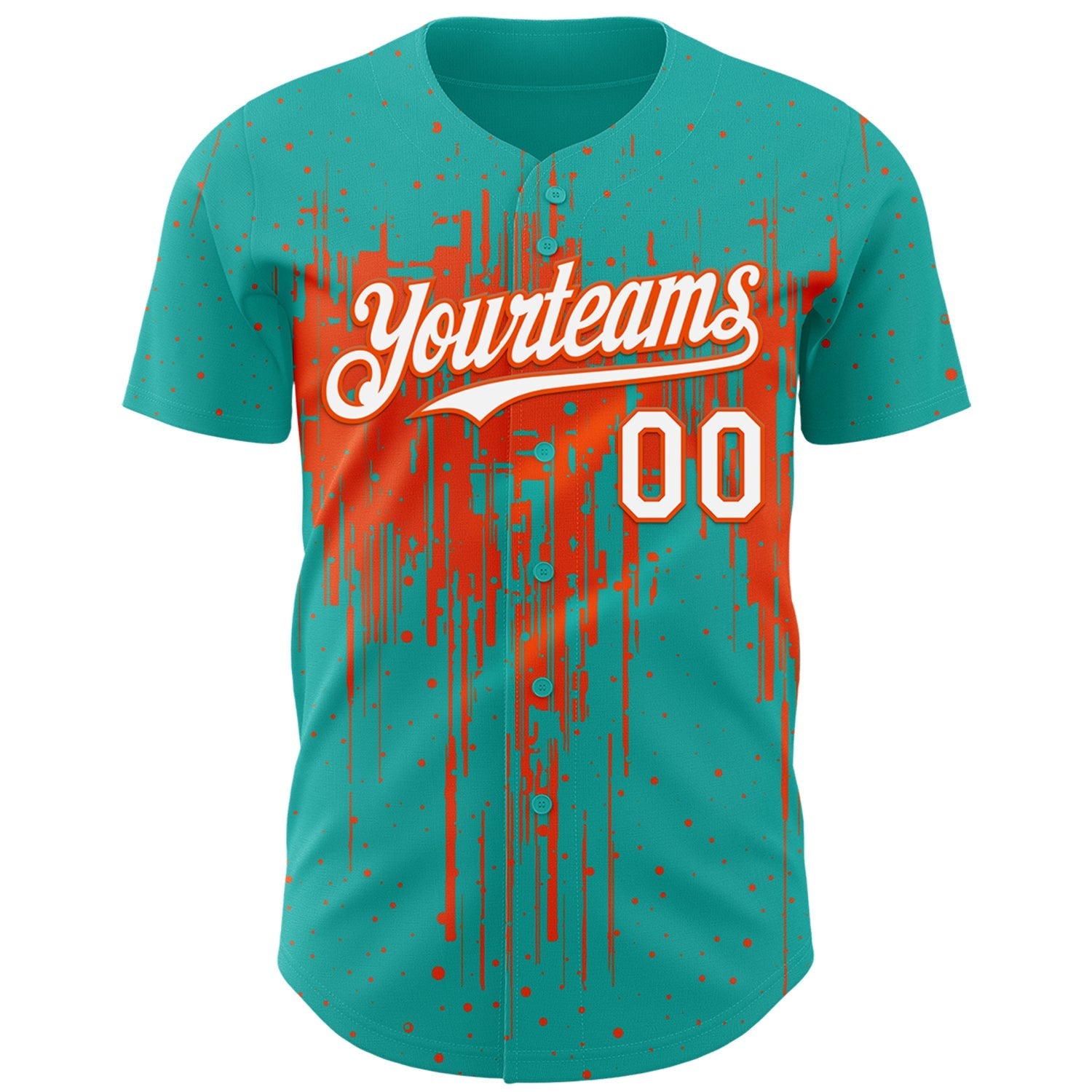 Custom Aqua White-Orange Dripping Splatter Paint Authentic Baseball Jersey baseball jersey product view 2